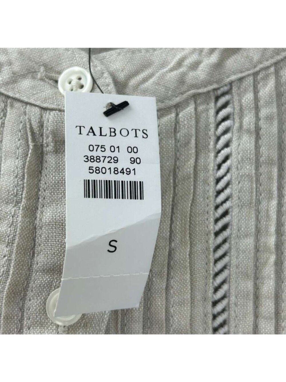 Talbots Women's S 100% Linen Blouse Beige Pintuck Lace Trim Button Down Top NWT - Picture 8 of 16